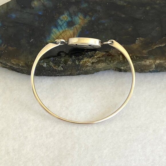 Sterling Silver Oval Black Onyx Geometric Reversible Hinged Bangle Bracelet 6.5" - Picture 7 of 16